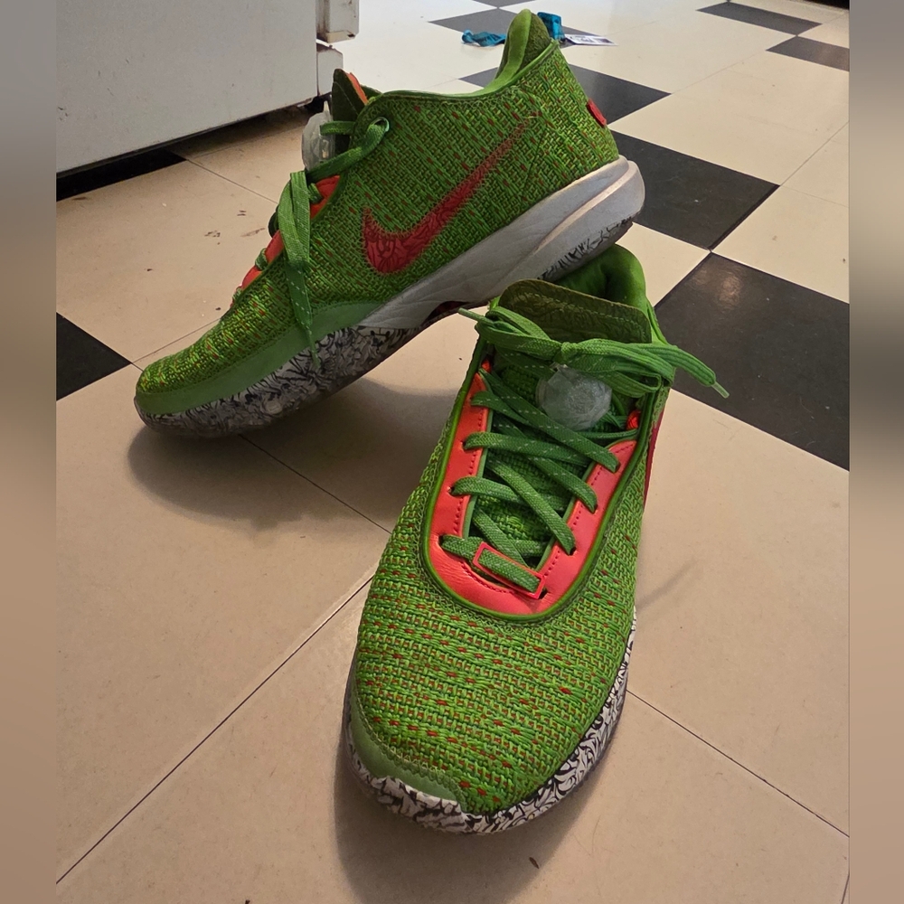 Vibrant Green and Red Lebron's with Breathable Knit Upper